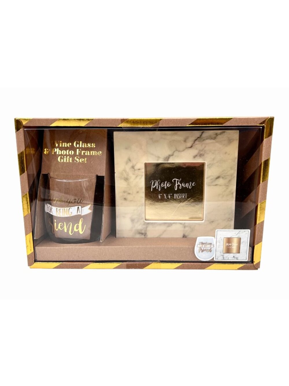 NIB THANK YOU FOR BEING A FRIEND WINE GLASS PHOTO FRAME GIFT SET GOLDEN GIRLS